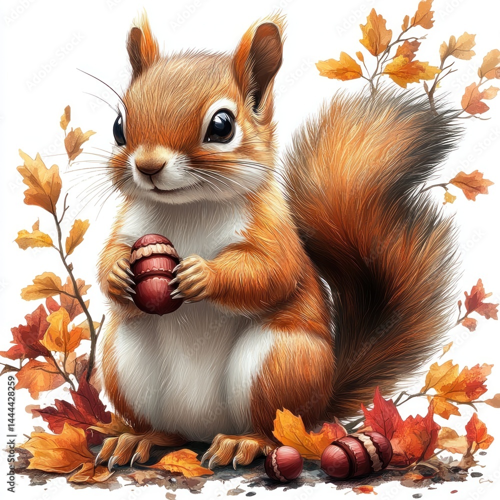 Adorable Autumn Squirrel with Acorns