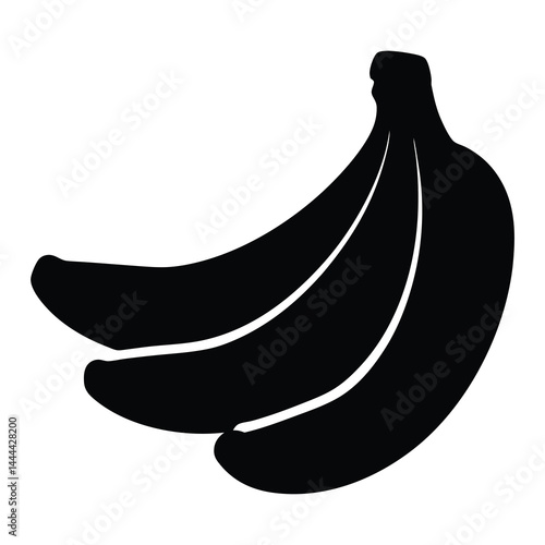 A stark black silhouette of a bunch of bananas on white background