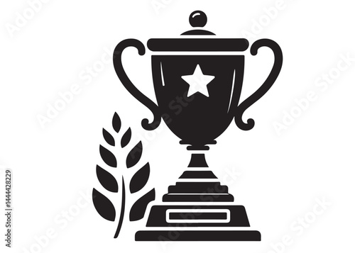 winning trophy logo silhouette vector, winning trophy logo icon silhouette vector, champion silhouette trophy cup, black gold trophy cup award vector silhouettes on a white background.