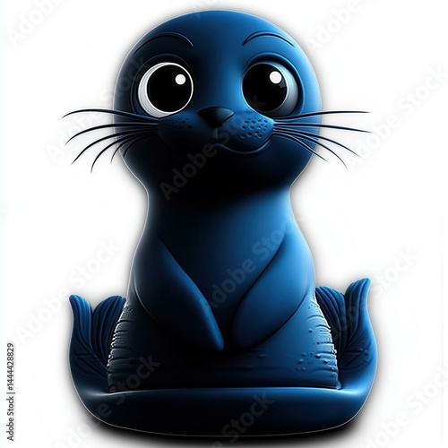 Adorable 3D Render of a Cute Blue Seal on a White Background with Big Eyes and Whiskers