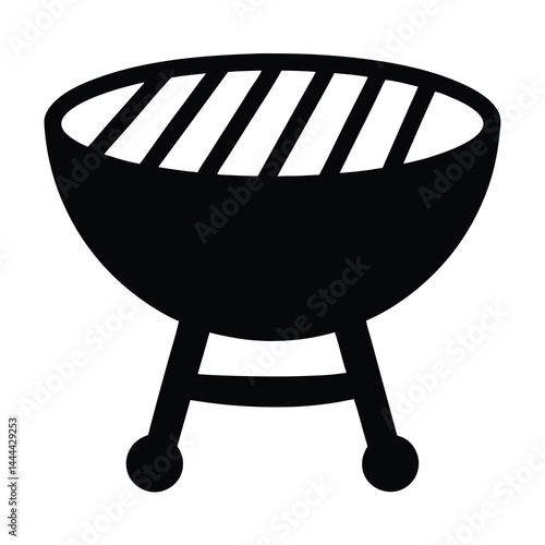 Silhouette of a classic barbecue grill with metal grates and wheels