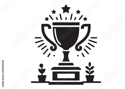 winning trophy logo silhouette vector, winning trophy logo icon silhouette vector, champion silhouette trophy cup, black gold trophy cup award vector silhouettes on a white background.
