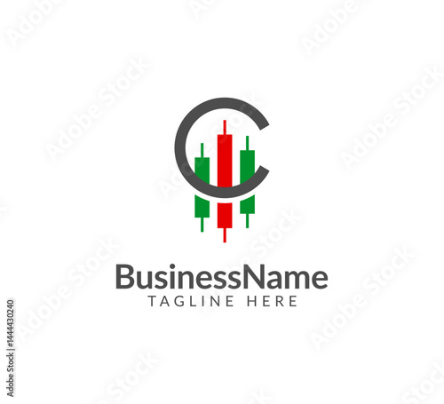 Modern logo template with letter c and arrow icon bar candlestick for trading, investment, finance, statistic, accounting or marketing business