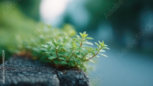 close-up of urban greenery emerging from pavement cracks