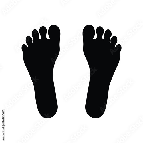 Simple black silhouettes of human footprints on a white background with clarity