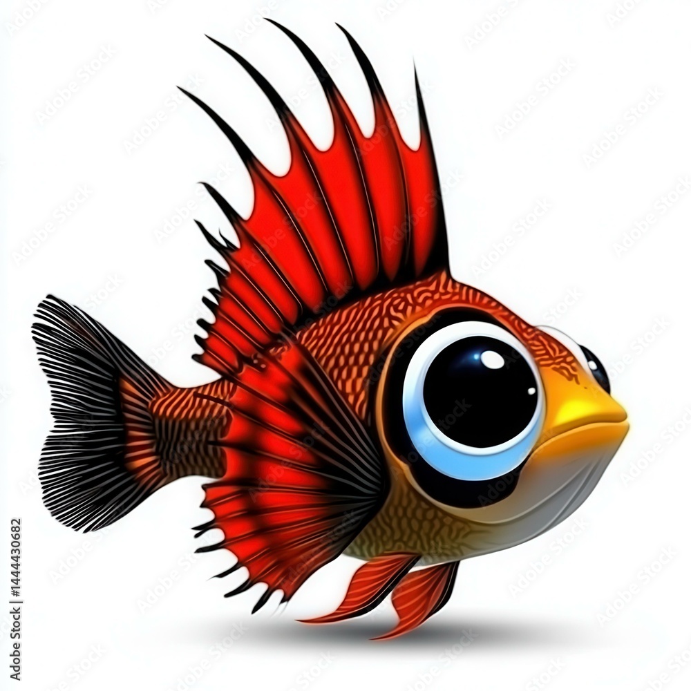 Colorful Cartoon Squirrelfish with Big Eyes Isolated on White Background for Children's Illustration