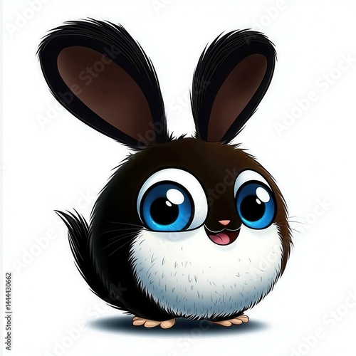 Obraz na płótnie Cute and Fluffy Round Bunny with Big Blue Eyes on a White Background w salonie