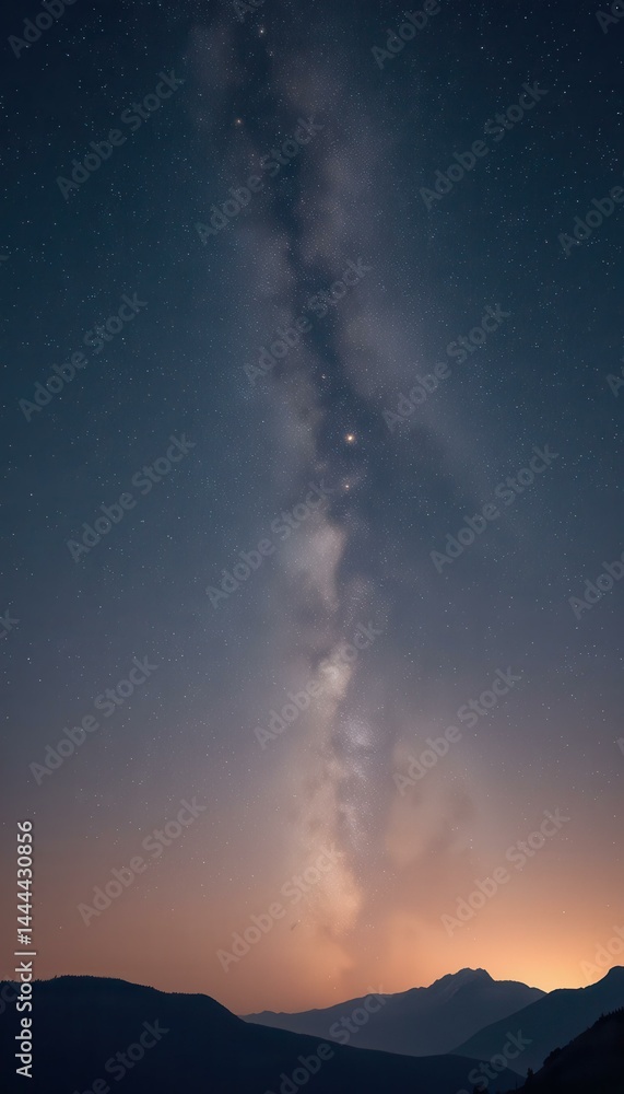 Majestic night sky over mountain range with starry Milky Way galaxy
