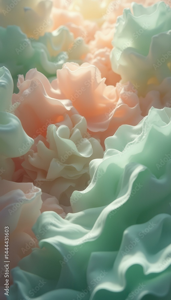 Abstract pastel fabric waves with soft light and shadows, flowing background texture with curves and folds for backdrop