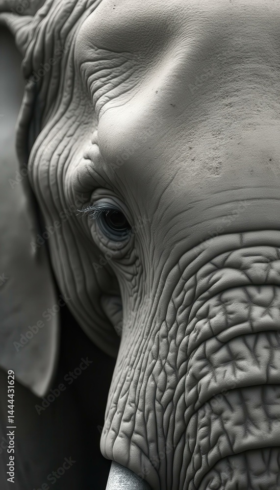 Captivating Close-Up of an Elephant's Eye and Wrinkled Skin, Displaying Texture, Detail, and the Majesty of Wildlife