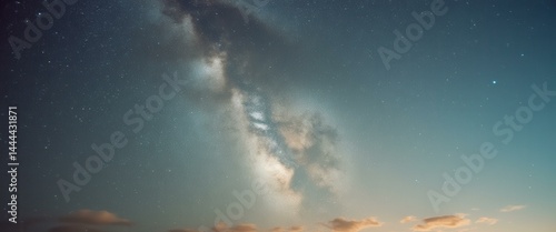 Obraz na płótnie Celestial Canvas: A Night Sky Painting of Stars and Galactic Wonders with Soft, Glowing Clouds w salonie