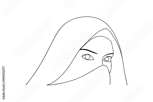 Minimalist line art of muslim woman wearing a niqab revealing her eyes