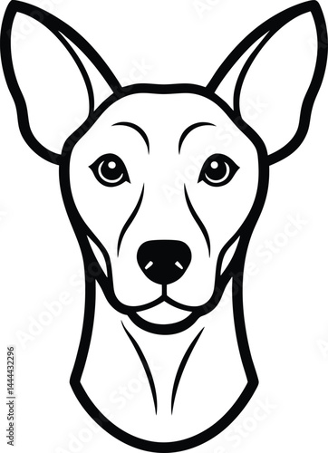 Elegant dog head front view created with black lines on white background showcasing simplicity in canine illustration ideal for pet art and modern decor