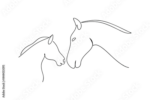 Minimalist horse family continuous line art vector illustration animal design