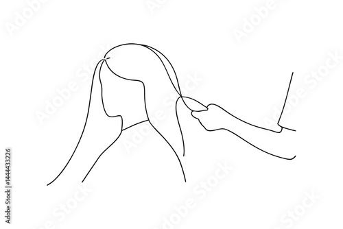 Continuous line art illustration of hair styling and beauty treatment concept