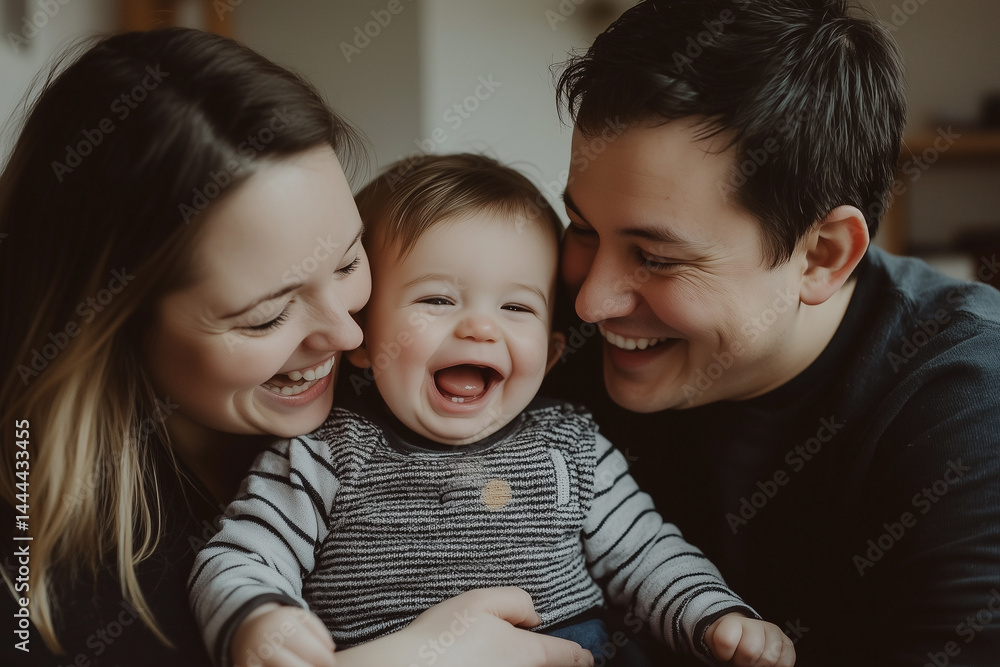Happy young family bonding and smiling with baby