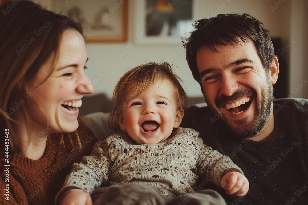 Happy young family bonding and smiling with baby
