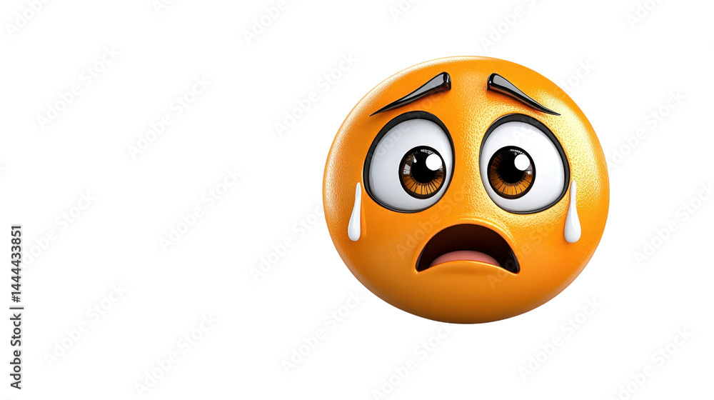 Fototapeta premium Anxious Orange Emoticon with Sweat Droplets on Transparent Background