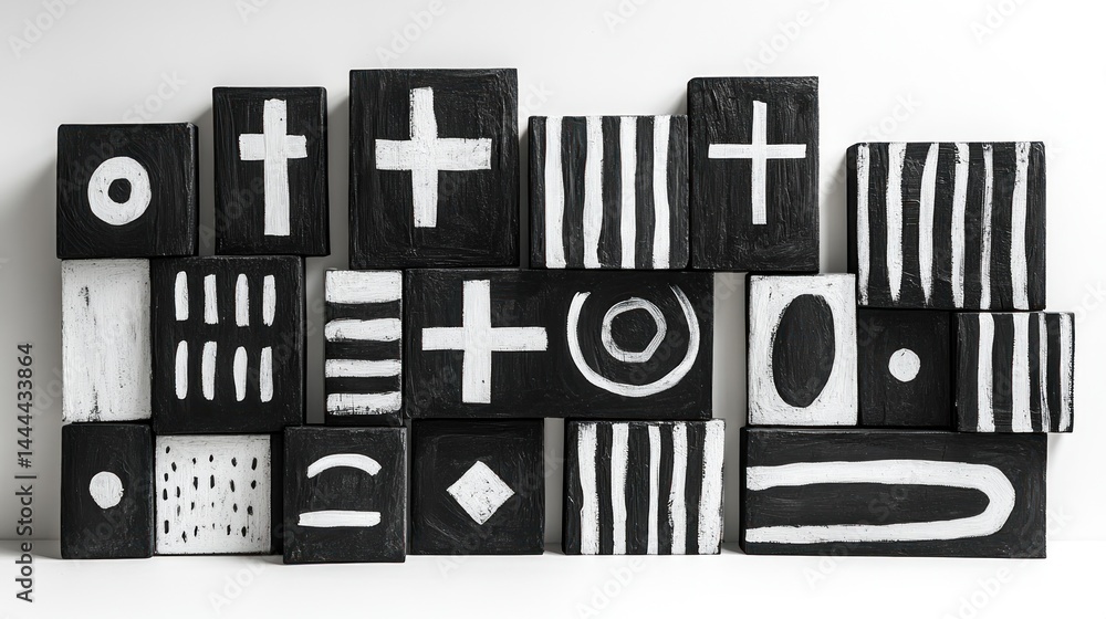 Abstract Black and White Wooden Block Art Installation