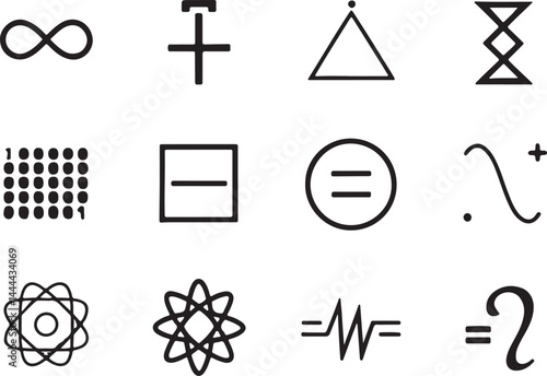 Tableau sur toile Set of 12 outline icons related to shapes of infinity, sigma, square root, integral pi and more symbols