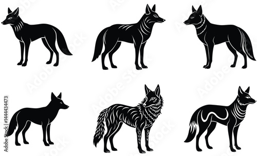 Jackal wild animal silhouette black vector art design on white background