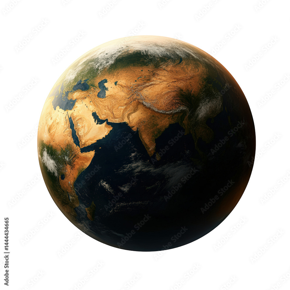 Detailed view of planet Earth showing continents, oceans, clouds, and atmospheric layers with realistic textures and colors for educational and environmental themes Detailed view of planet Earth showing continents, oceans, clouds, and atmospheric layers with realistic textures and colors for educational and environmental themes