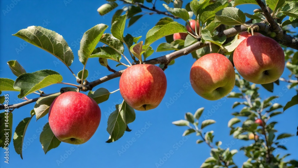 Obraz premium Organic Apples Growing in Orchard Close-Up