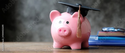 Piggy bank with a graduation cap symbolizes saving for education and financial planning.