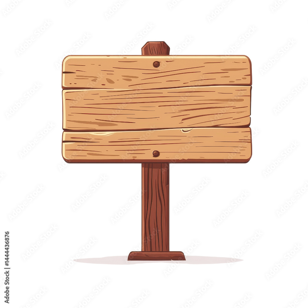 Flat style illustration of a wooden sign, isolated on a white background. cutout png