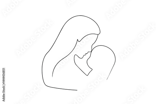 Minimalist mother and child illustration single continuous line drawing of love