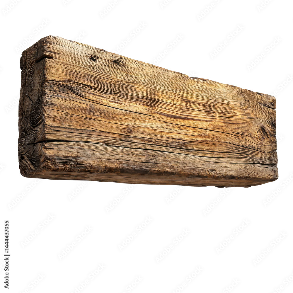 Floating wooden sign in mid-air, rustic texture, isolated on a white background. cutout png