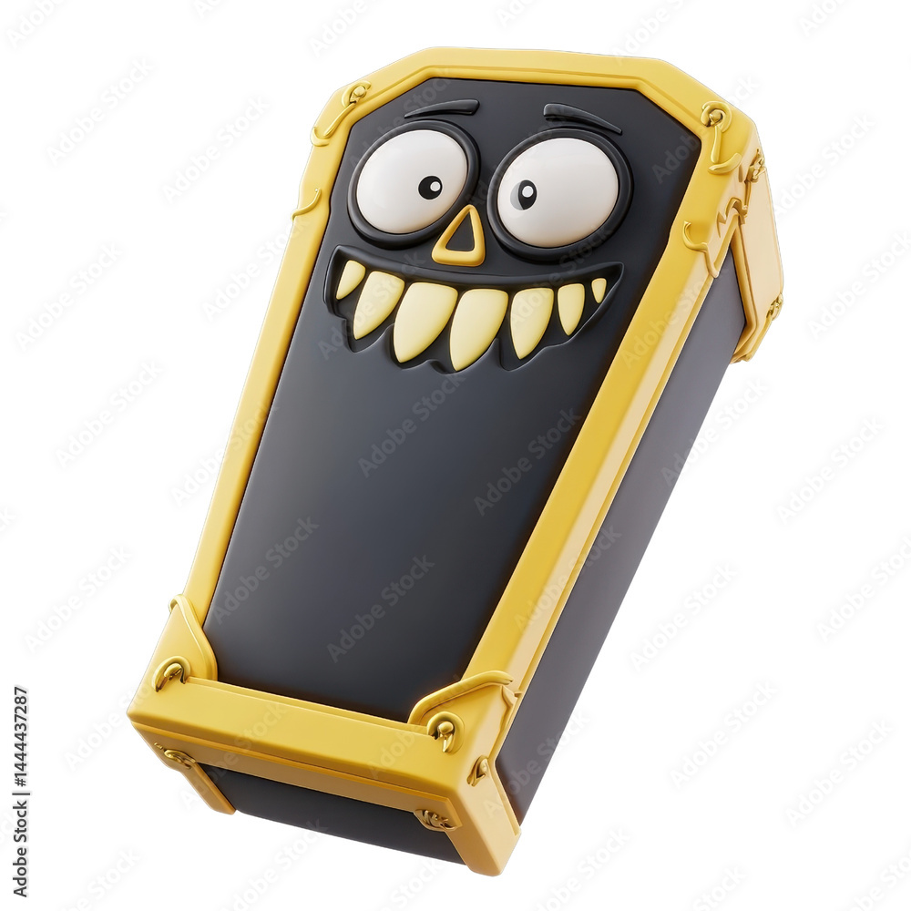 3D cartoon coffin, playful character design, isolated on a white background. cutout png