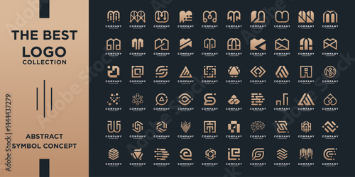 Mega logo collection with letter, Abstract design concept for branding with golden gradient.