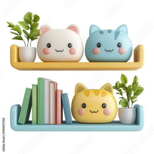 Obraz na płótnie 3D cartoon wall shelf, playful character design, isolated on a white background. cutout png w salonie