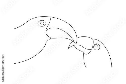 Minimalist outline illustration of two lovebirds interacting in monochrome design