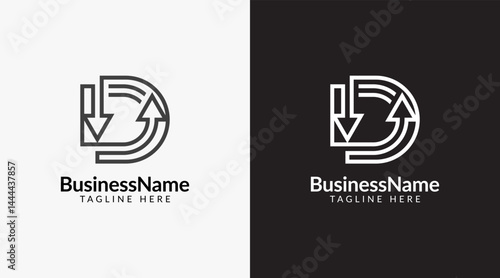 Modern logo design with letter d and arrow icon bar candlestick for trading, investment, finance, statistic, accounting or marketing business