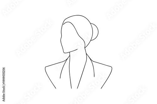 Minimalist line art illustration of elegant woman with bun hairstyle wearing blazer