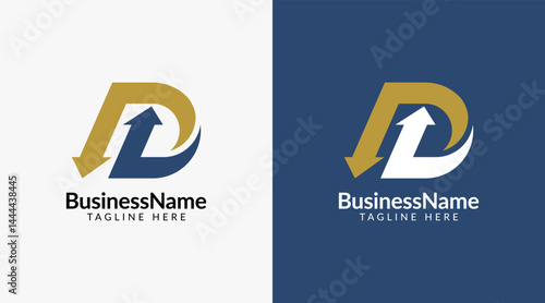 Modern logo design with letter d and arrow icon bar candlestick for trading, investment, finance, statistic, accounting or marketing business