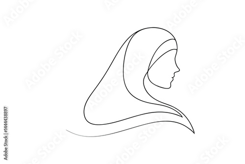 Elegant line art illustration of a muslim woman wearing a hijab