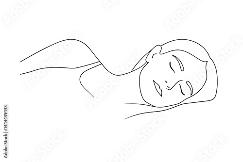 Minimalist line art of woman sleeping peacefully in a relaxed pose illustration