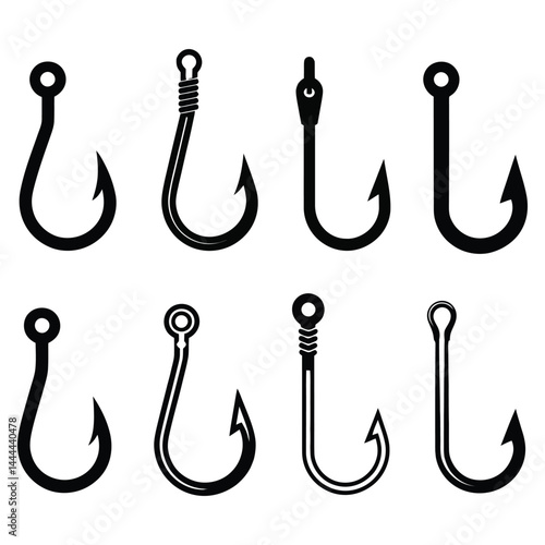 fishing hooks set Silhouette isolated