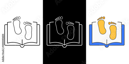 Footprint and book icon representing crime stories, detective novels, and mystery narratives with investigation themes and forensic clues.