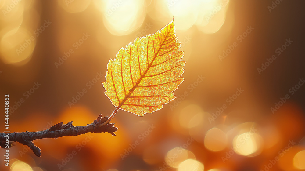 Autumn leaf clings to bare branch reflecting gentle sadness against a blurred warm background Autumn leaf clings to bare branch reflecting gentle sadness against a blurred warm background
