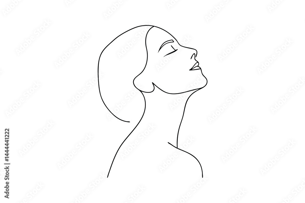 Minimalist woman portrait continuous line drawing head in the sky serene Minimalist woman portrait continuous line drawing head in the sky serene