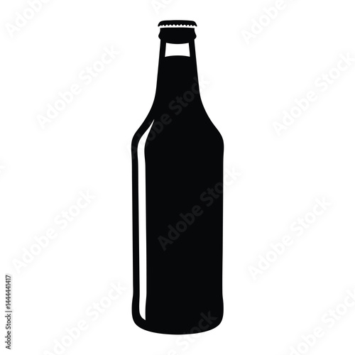 Silhouette of a beer bottle with a cap on a white background