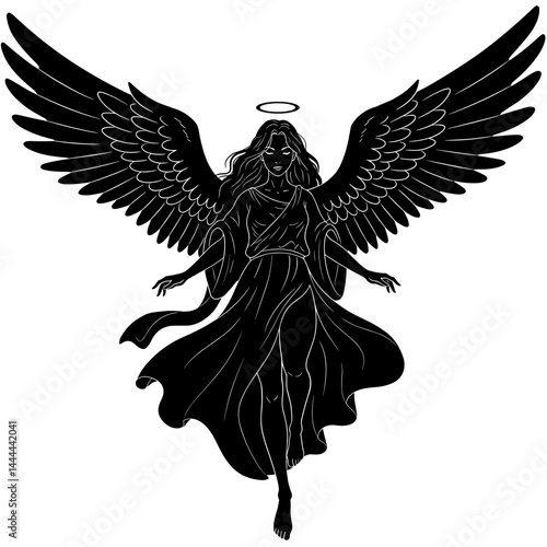 Angel with Wings Flying Gracefully in a Minimalist Style  