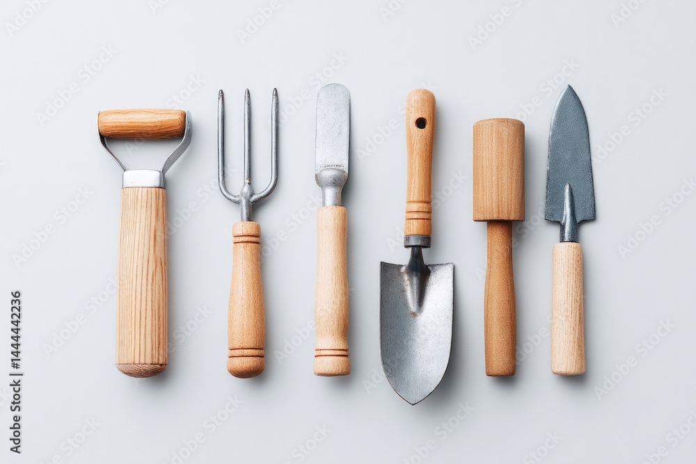 gardening tools arranged symmetrically on white background gardening tools arranged symmetrically on white background