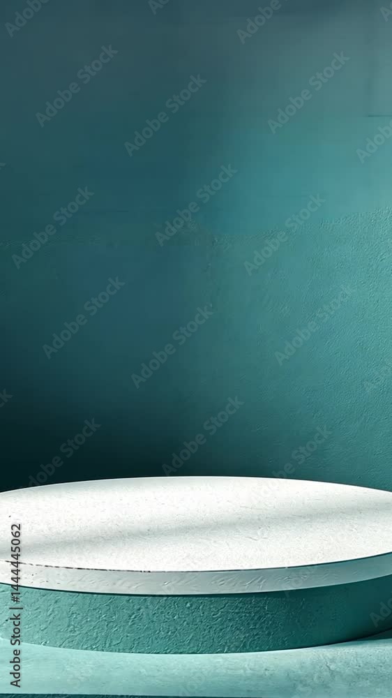 Simple white podium against a teal background for product display Simple white podium against a teal background for product display