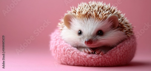 Adorable Hedgehog in Pink Knit Nest