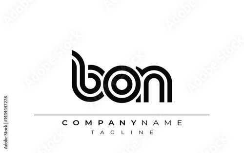 BON Creative Unique Modern Letter Logo Design. Stylized logo featuring a unique letter design, presenting abstract minimalist aesthetics and modern appeal.